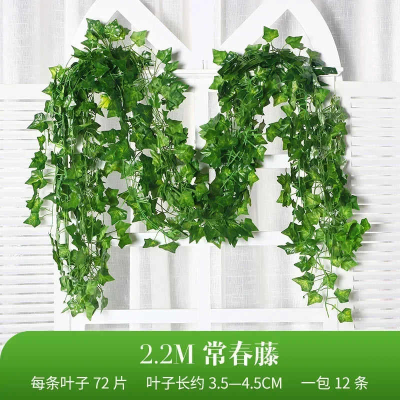 Artificial Green Ivy Leaf Garland Plant, Silk Wall Hanging Vine, Home Garden Decoration, Wedding Party, DIY Fake Wreath Leaves, 2.2m 