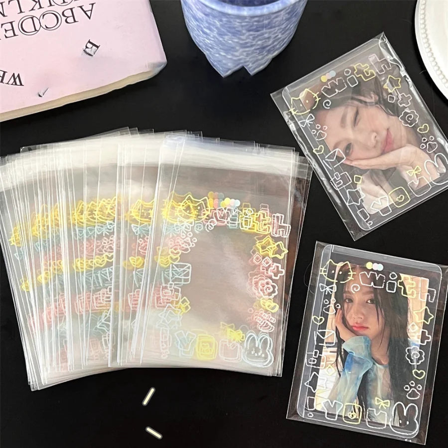 Auto-adesivo Graffiti Kitten Bag, Small Card Self Sealing Bag, Packaging Card Gift Bag, Alta Aparência OPP Bag, 20 Pcs, 50 Pcs, 100 Pcs