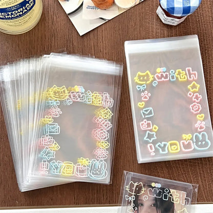 Self-adhesive Graffiti Kitten Bag, Small Card Self Sealing Bag, Packaging Card Gift Bag, High Appearance OPP Bag, 20 Pcs, 50 Pcs, 100 Pcs 