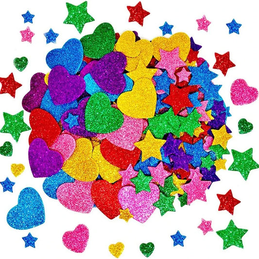 Self-adhesive Colorful Glitter Foam Stickers, Stars, Hearts, Arts, Craft Supplies, Cards, Home Decor, Toy, 50-250pcs 