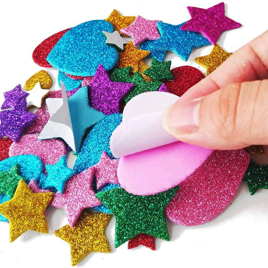 Self-adhesive Colorful Glitter Foam Stickers, Stars, Hearts, Arts, Craft Supplies, Cards, Home Decor, Toy, 50-250pcs 