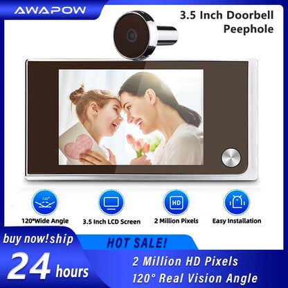 Awapow 3,5 polegadas campainha visualizador olho mágico câmera digital 120 °   LCD 2 milhões de pixels HD monitor externo de campainha de porta olho de gato