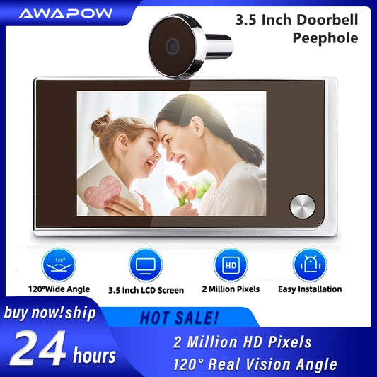 Awapow 3,5 polegadas campainha visualizador olho mágico câmera digital 120 °   LCD 2 milhões de pixels HD monitor externo de campainha de porta olho de gato