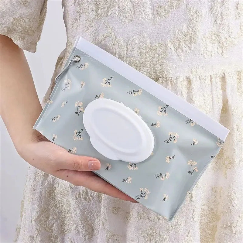 Baby Wet Wipe Pouch, Portable Wipes Holder, Flip Cover Case, Reusable Snap-Strap, Refillable Cosmetic Bag, Useful Tissue Box, EVA 