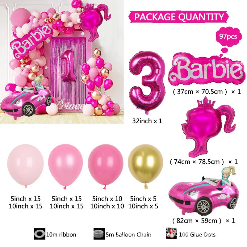 Balão Garland Arch Kit para Decoração, Rosa Vermelha, Foil Ball, Princesa, Aniversário, Baby Shower, Girl, Party Supplies, 97pcs