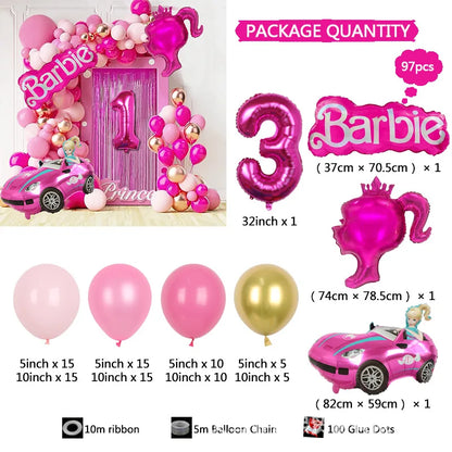 Kit de arco de guirnalda de globos para decoración, color rosa rojo, bola de aluminio, princesa, cumpleaños, baby shower, niña, suministros para fiestas, 97 piezas 