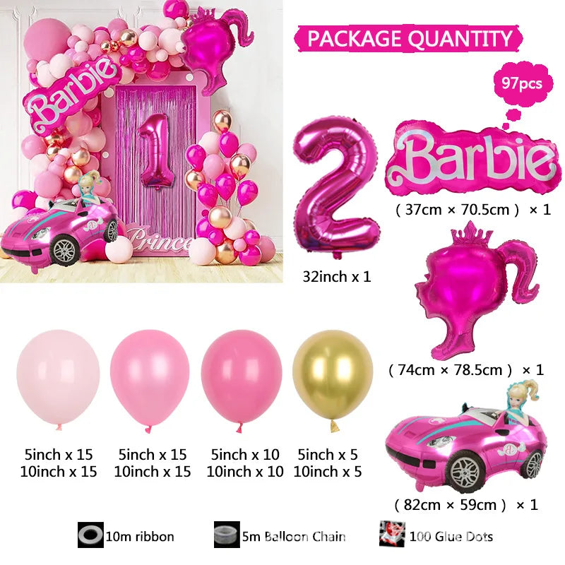 Balão Garland Arch Kit para Decoração, Rosa Vermelha, Foil Ball, Princesa, Aniversário, Baby Shower, Girl, Party Supplies, 97pcs