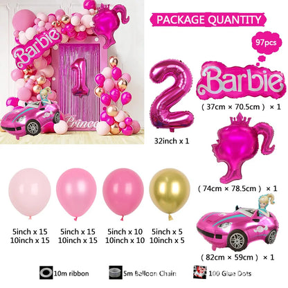 Kit de arco de guirnalda de globos para decoración, color rosa rojo, bola de aluminio, princesa, cumpleaños, baby shower, niña, suministros para fiestas, 97 piezas 