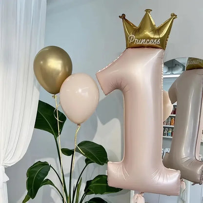Balão de alumínio com coroa para menino e menina, decoração de aniversário, 1 ano, 24pcs