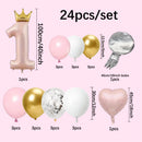 Balão de alumínio com coroa para menino e menina, decoração de aniversário, 1 ano, 24pcs