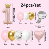 Balão de alumínio com coroa para menino e menina, decoração de aniversário, 1 ano, 24pcs
