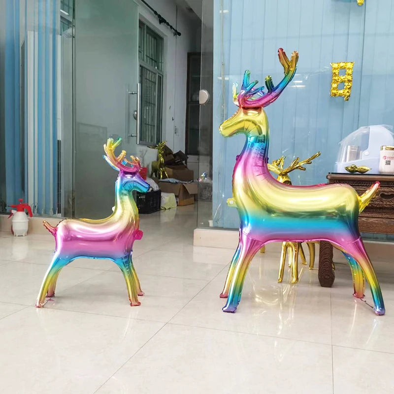 Balão de alumínio da série de Natal, alces grandes e pequenos, dourado colorido, chuveiro de bebê, decoração de aniversário, 2 peças