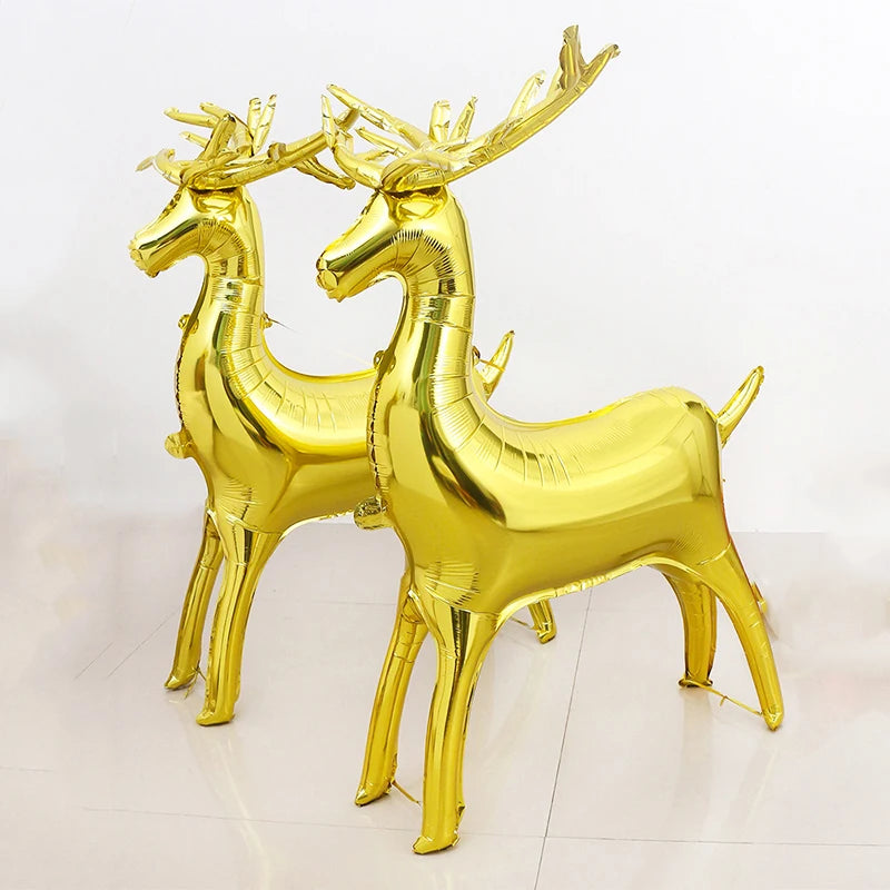 Balão de alumínio da série de Natal, alces grandes e pequenos, dourado colorido, chuveiro de bebê, decoração de aniversário, 2 peças