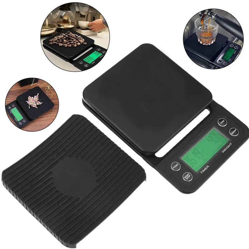 Balança Eletrônica Digital de Cozinha, Balança de Café Portátil com Temporizador, Alta Precisão, Balanças de Gotejamento LCD, 5kg, 0.1g