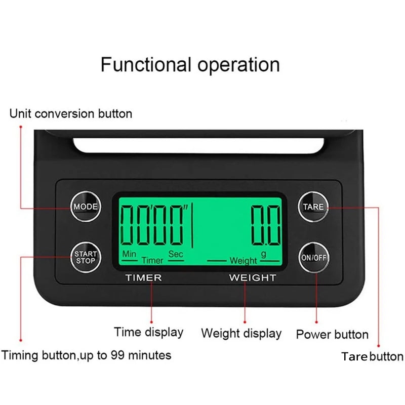 Balança Eletrônica Digital de Cozinha, Balança de Café Portátil com Temporizador, Alta Precisão, Balanças de Gotejamento LCD, 5kg, 0.1g