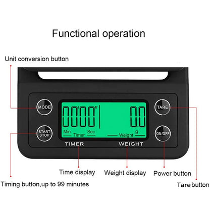 Balança Eletrônica Digital de Cozinha, Balança de Café Portátil com Temporizador, Alta Precisão, Balanças de Gotejamento LCD, 5kg, 0.1g