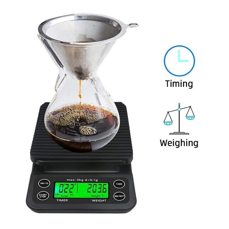 Balança Eletrônica Digital de Cozinha, Balança de Café Portátil com Temporizador, Alta Precisão, Balanças de Gotejamento LCD, 5kg, 0.1g