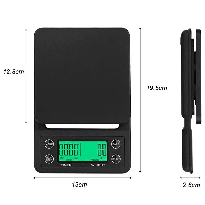 Balança Eletrônica Digital de Cozinha, Balança de Café Portátil com Temporizador, Alta Precisão, Balanças de Gotejamento LCD, 5kg, 0.1g