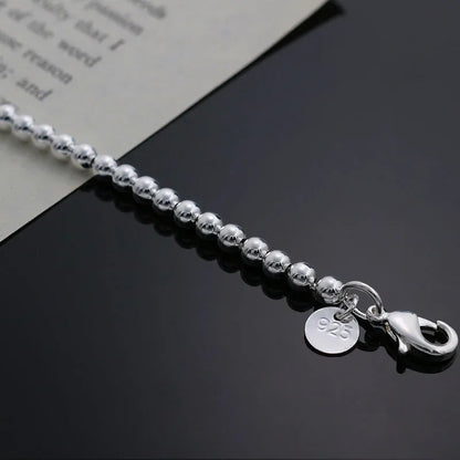 Exquisita pulsera plateada, abalorio de moda de 4 mm para mujer, gran oferta, bonita joyería de plata, regalo de cumpleaños H198 