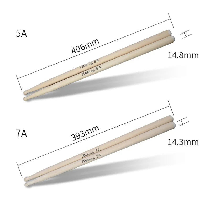 Lightweight Maple Wood Drumsticks, Wood Color Drum Sticks, Musical Aparts, Adult and Kids Gift, Size 5A, 7A, 1 Pair 