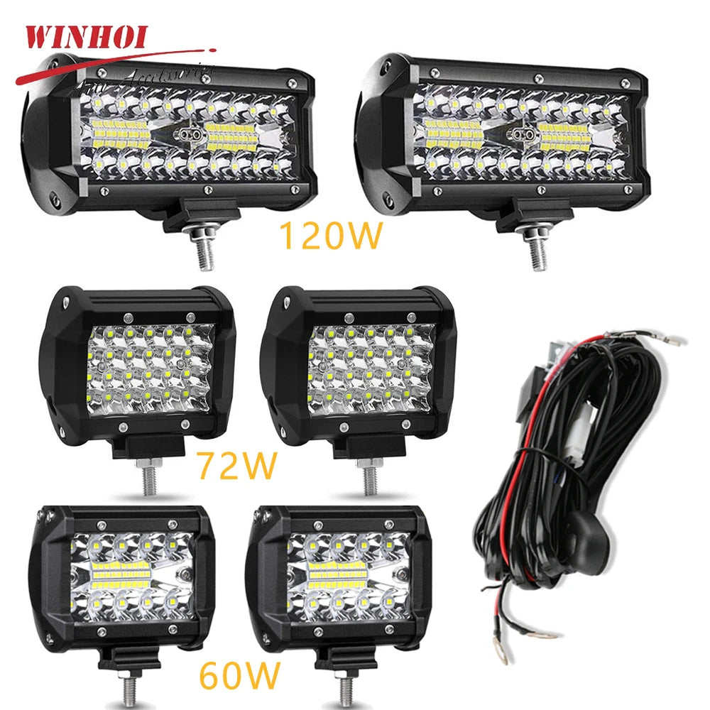Barra de luz LED para carro, projectores 4x4 offroad, lâmpada de nevoeiro, 12V, farol de diodo 24V, caminhão, fazenda, trator, barco, SUV, ATV, luz de trabalho