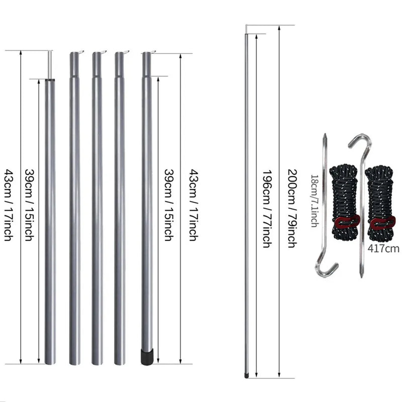 Bastones de trekking telescópicos, ligeros, ajustables y plegables, para acampar, senderismo, con toldo, 2 m, juego de 2 