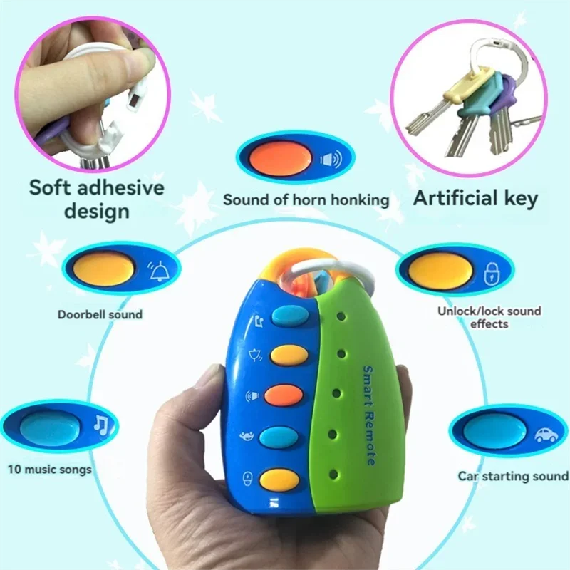 Llave de coche de simulación de educación temprana para bebés con luces y música, coche de simulación, efectos de sonido, divertidos juguetes educativos 