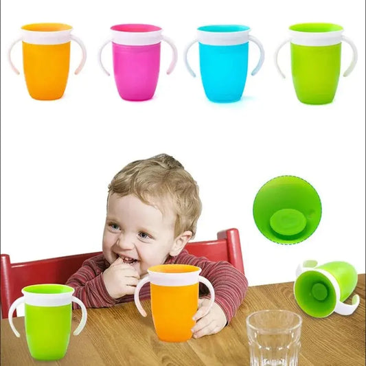 Baby Learning Drinking Cup with Double Handle Flip Lid, 360 Degrees Can Be Rotated, Leakproof, Babies Water Cups, Bottle 