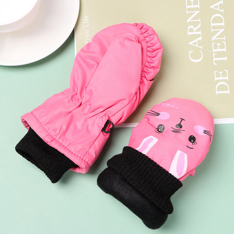 Guantes de invierno para bebés y niños, cálidos, gruesos, resistentes al viento, con dibujos de conejos, de dedos completos, para niños pequeños, niñas de 0 a 5 años 