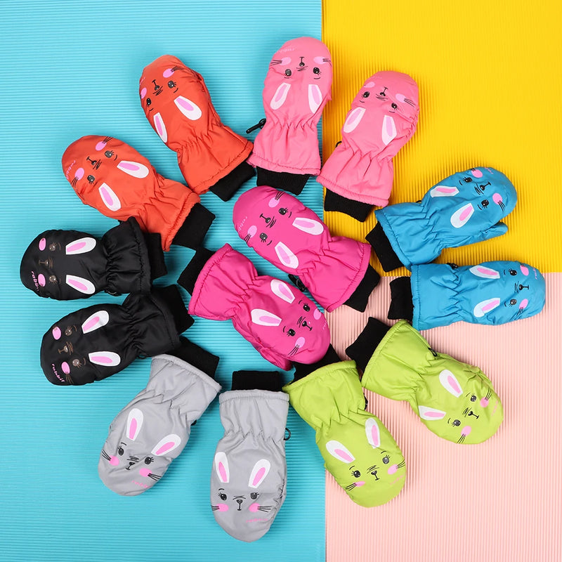 Guantes de invierno para bebés y niños, cálidos, gruesos, resistentes al viento, con dibujos de conejos, de dedos completos, para niños pequeños, niñas de 0 a 5 años 