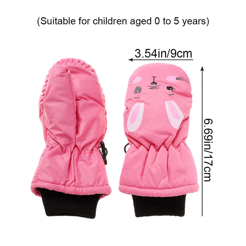 Guantes de invierno para bebés y niños, cálidos, gruesos, resistentes al viento, con dibujos de conejos, de dedos completos, para niños pequeños, niñas de 0 a 5 años 