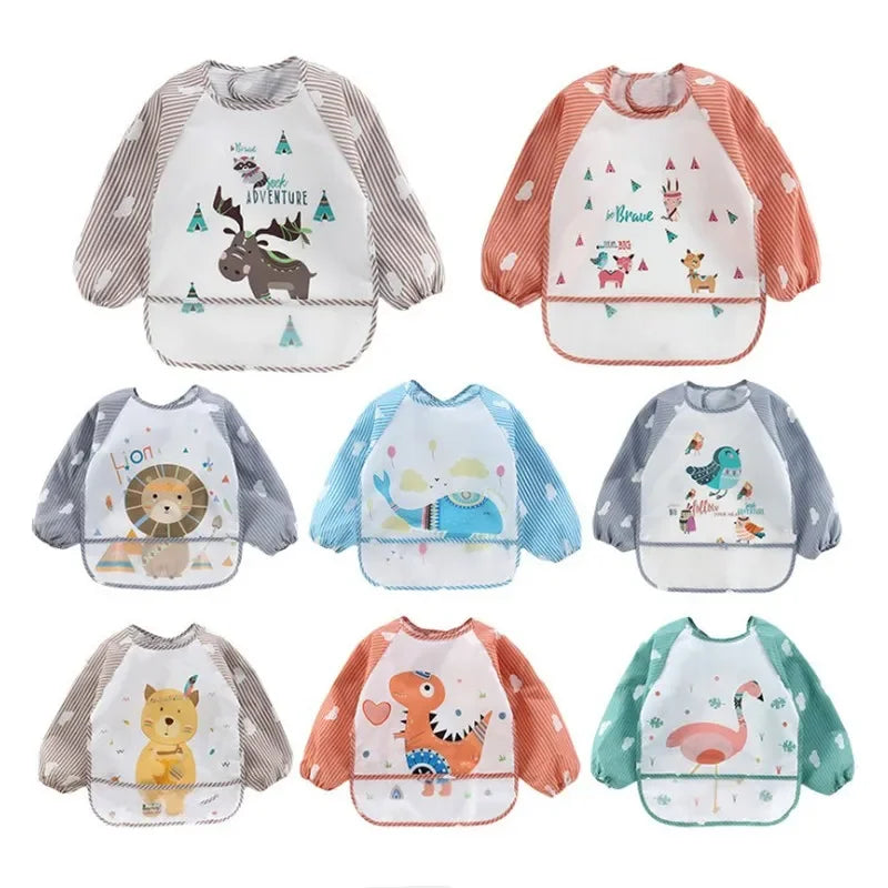 Baby Long Sleeve Scarf Waterproof Toddler Art Smock Feeding Bib Apron Pocket Infant Boys Girls Burp Cloth Banana Bibs for1-3year 