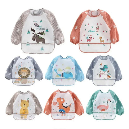 Baby Long Sleeve Scarf Waterproof Toddler Art Smock Feeding Bib Apron Pocket Infant Boys Girls Burp Cloth Banana Bibs for1-3year 