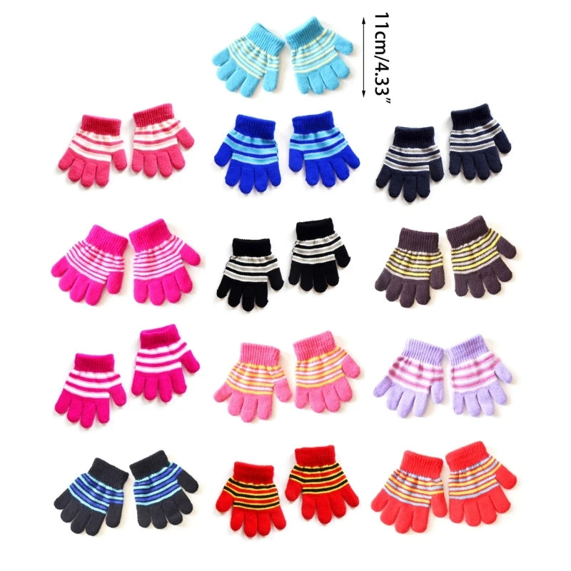 Guantes de invierno de punto a rayas para bebés, niños y niñas, de dedo completo, para exteriores, accesorios para niños de 1, 2, 3, 4 y 5 años 