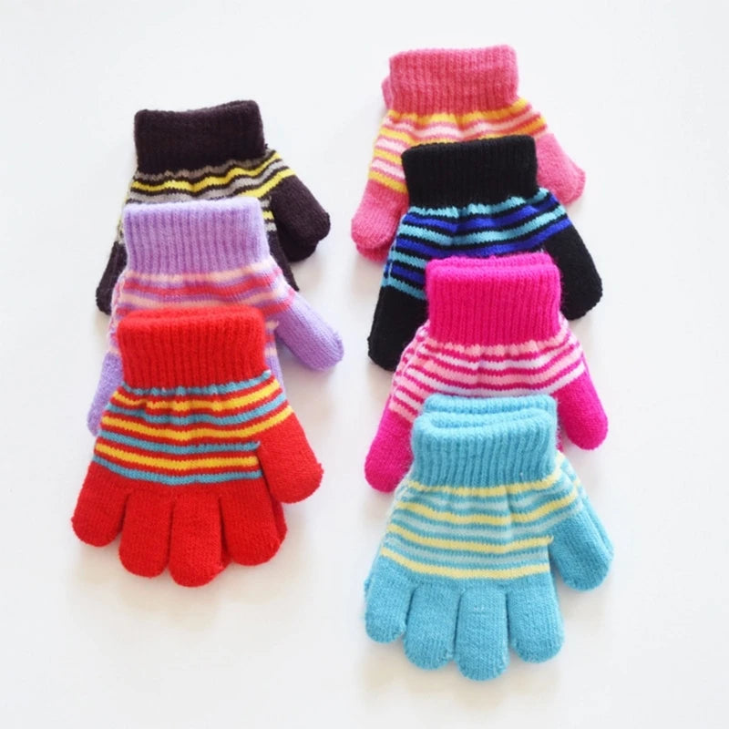 Guantes de invierno de punto a rayas para bebés, niños y niñas, de dedo completo, para exteriores, accesorios para niños de 1, 2, 3, 4 y 5 años 