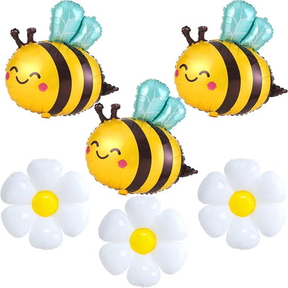 Globo de flor de abeja y margarita, papel de aluminio con diseño de abejorro, película de poliéster, ideal para temática de abejas, suministros para fiestas de cumpleaños, decoración de baby shower, 6 unidades 