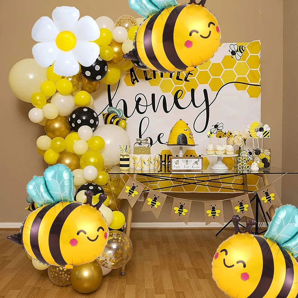 Bee and Daisy Flower Balloon, Bumblebee Aluminum Foil, Polyester Film, Suitable for Bee Theme, Birthday Party Supplies, Baby Shower Decoration, 6 pcs 