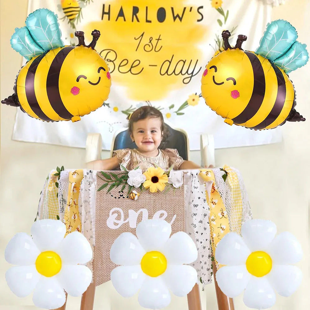 Bee and Daisy Flower Balloon, Bumblebee Aluminum Foil, Polyester Film, Suitable for Bee Theme, Birthday Party Supplies, Baby Shower Decoration, 6 pcs 