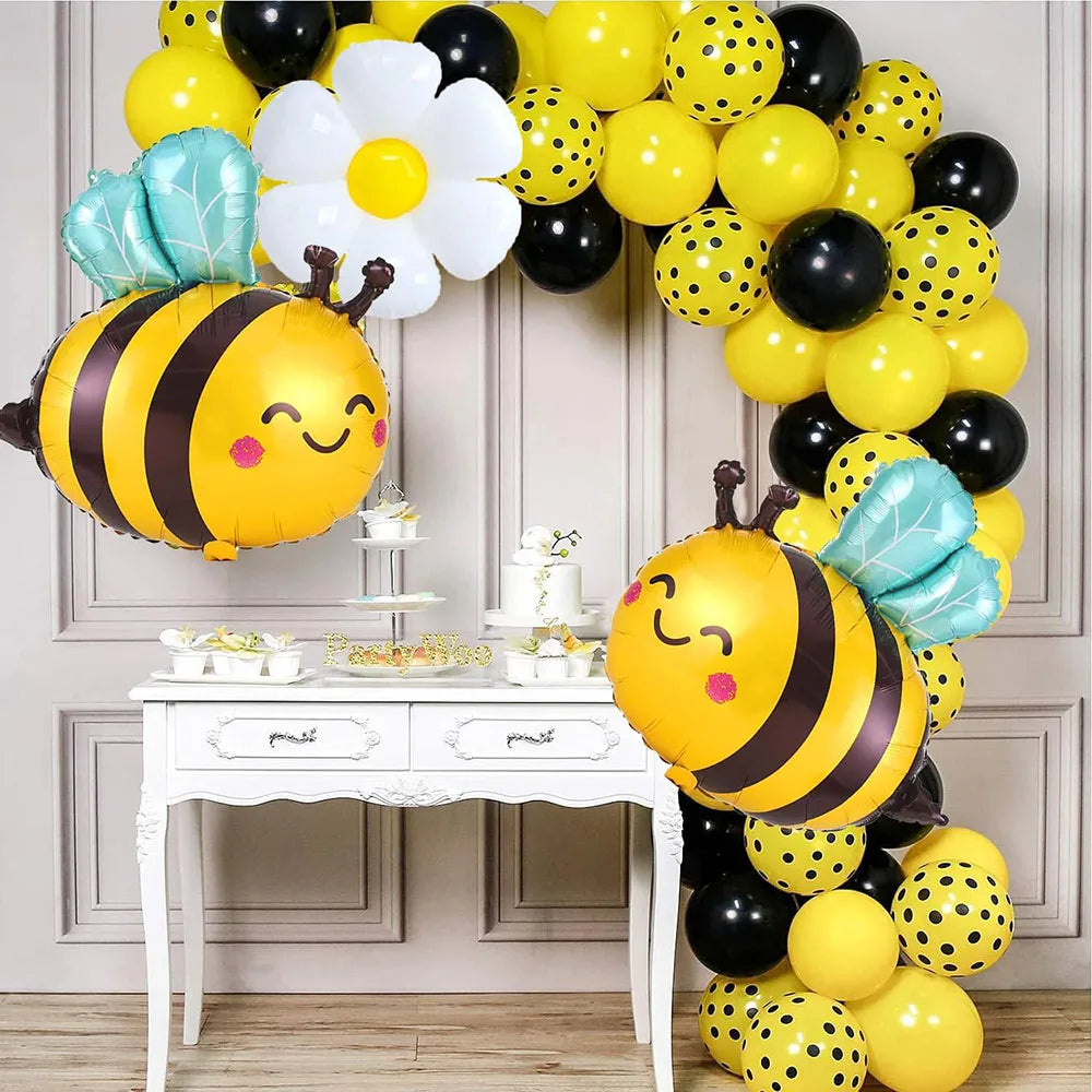 Bee and Daisy Flower Balloon, Bumblebee Aluminum Foil, Polyester Film, Suitable for Bee Theme, Birthday Party Supplies, Baby Shower Decoration, 6 pcs 