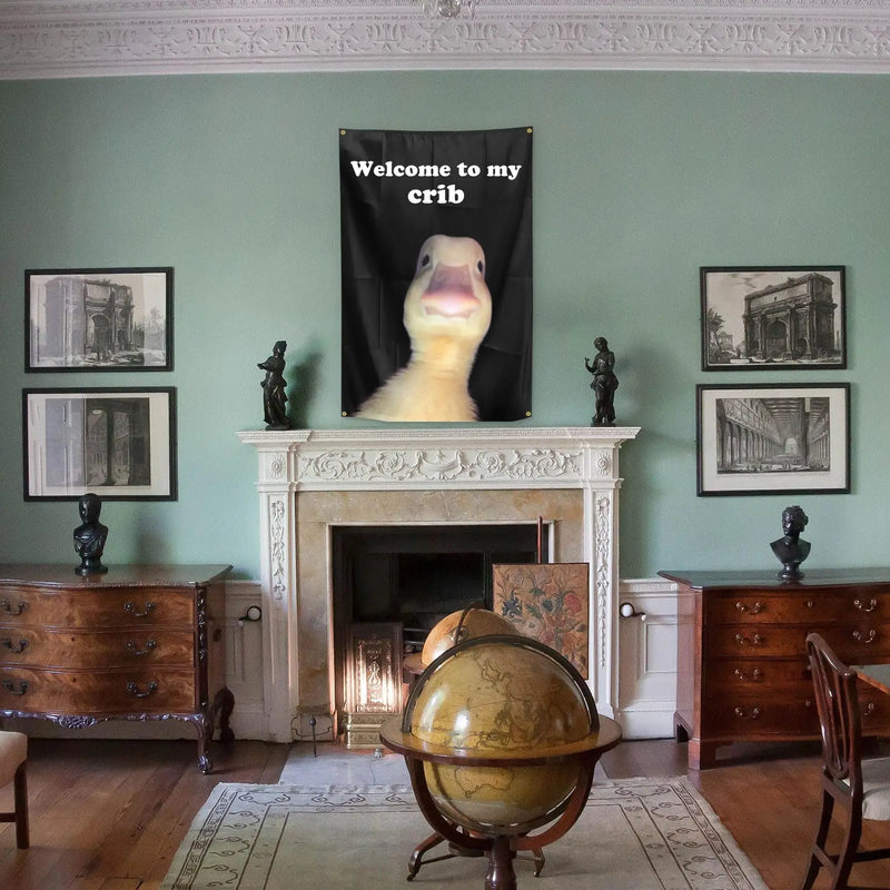 Welcome to My Crib Flag, Funny Flags with 4 Shiny Brass Grommets for Dorm Room Tapestry, Home College Decor, 2x3 Feet 