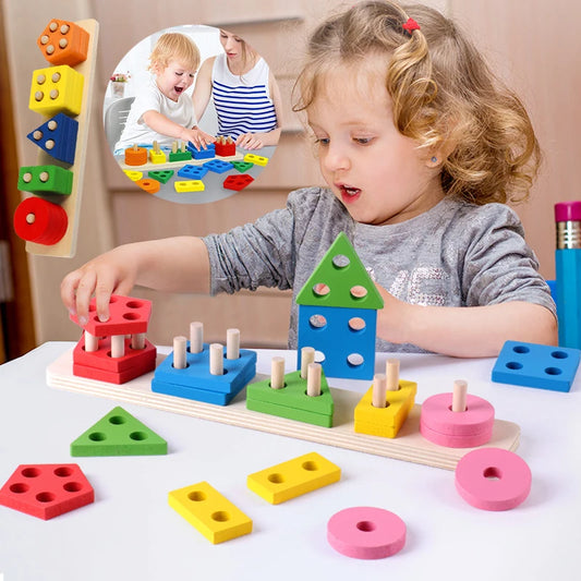 Blocos de Construção Montessori Forma Geométrica, Brinquedos Puzzle Educação Infantil, Brinquedos de Iluminação Infantil, 5 Conjuntos de Colunas