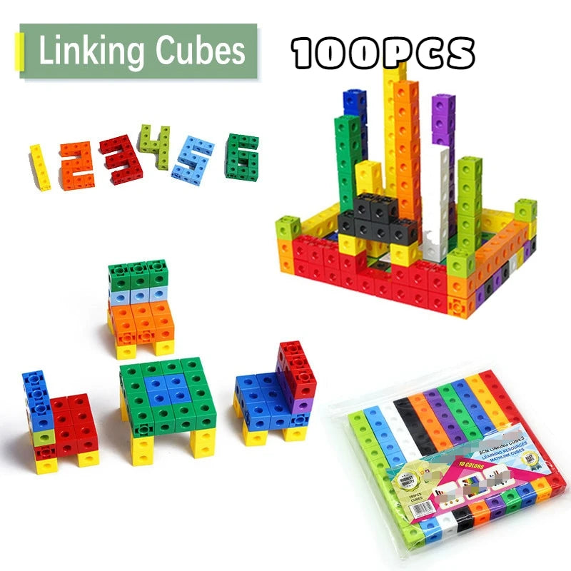 Blocos de construção de cubo quadrado para crianças, brinquedos educativos para crianças, DIY montagem de tijolos modelo, 2x2x2cm, 100 peças por conjunto