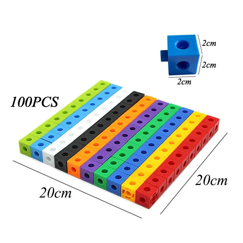 Blocos de construção de cubo quadrado para crianças, brinquedos educativos para crianças, DIY montagem de tijolos modelo, 2x2x2cm, 100 peças por conjunto