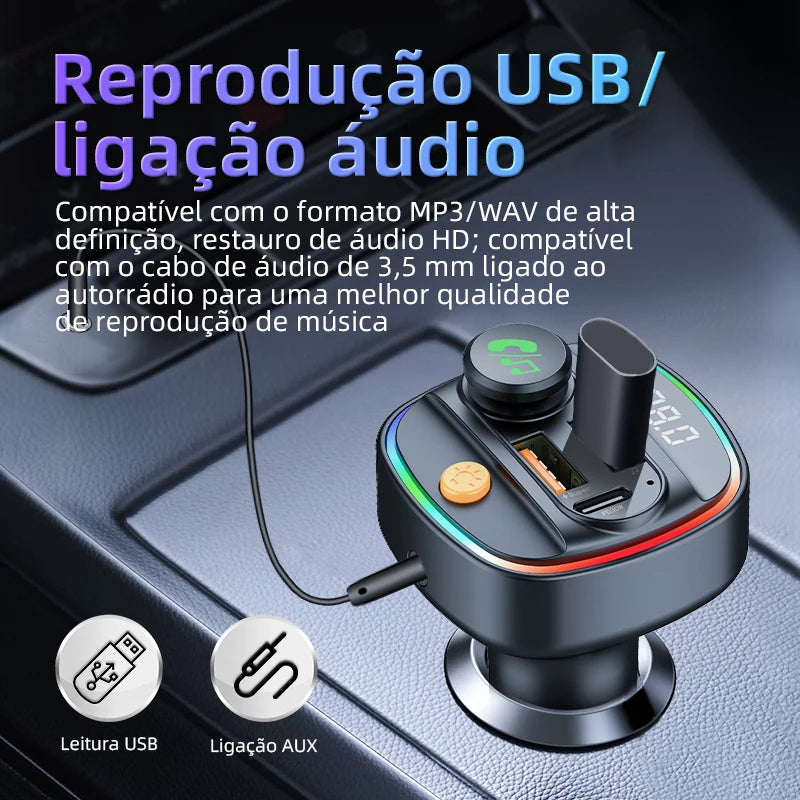 Bluetooth 5.3 FM Transmitter Handsfree Car AUX Radio Modulator MP3 Player with 22.5W &amp; PD30W Fast Charge Adapter Car Accessories 