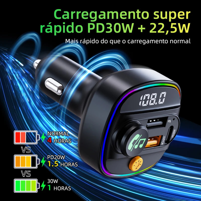 Bluetooth 5.3 FM Transmitter Handsfree Car AUX Radio Modulator MP3 Player with 22.5W &amp; PD30W Fast Charge Adapter Car Accessories 