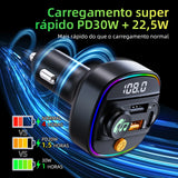 Bluetooth 5.3 Transmissor FM Handsfree Carro AUX Rádio Modulador MP3 Player com 22.5W & PD30W Adaptador de Carga Rápida Acessórios Do Carro