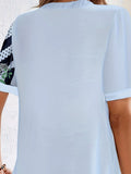 Blusa estampada listrada para as mulheres, blusa casual, gola redonda, meia manga, tamanho grande, roupas de primavera
