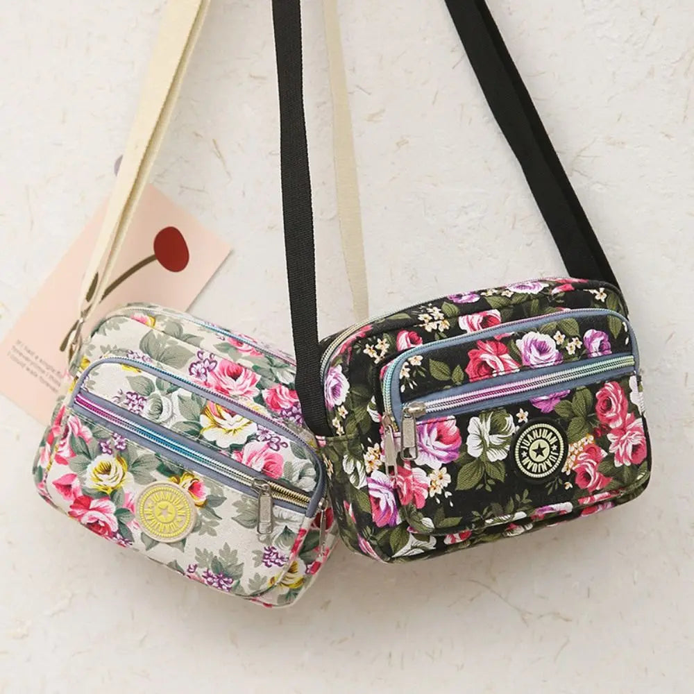 Multi-layer Floral Print Handbag for Women Nylon Cloth Bag Casual Shoulder Backpack Mother Crossbody Bag 