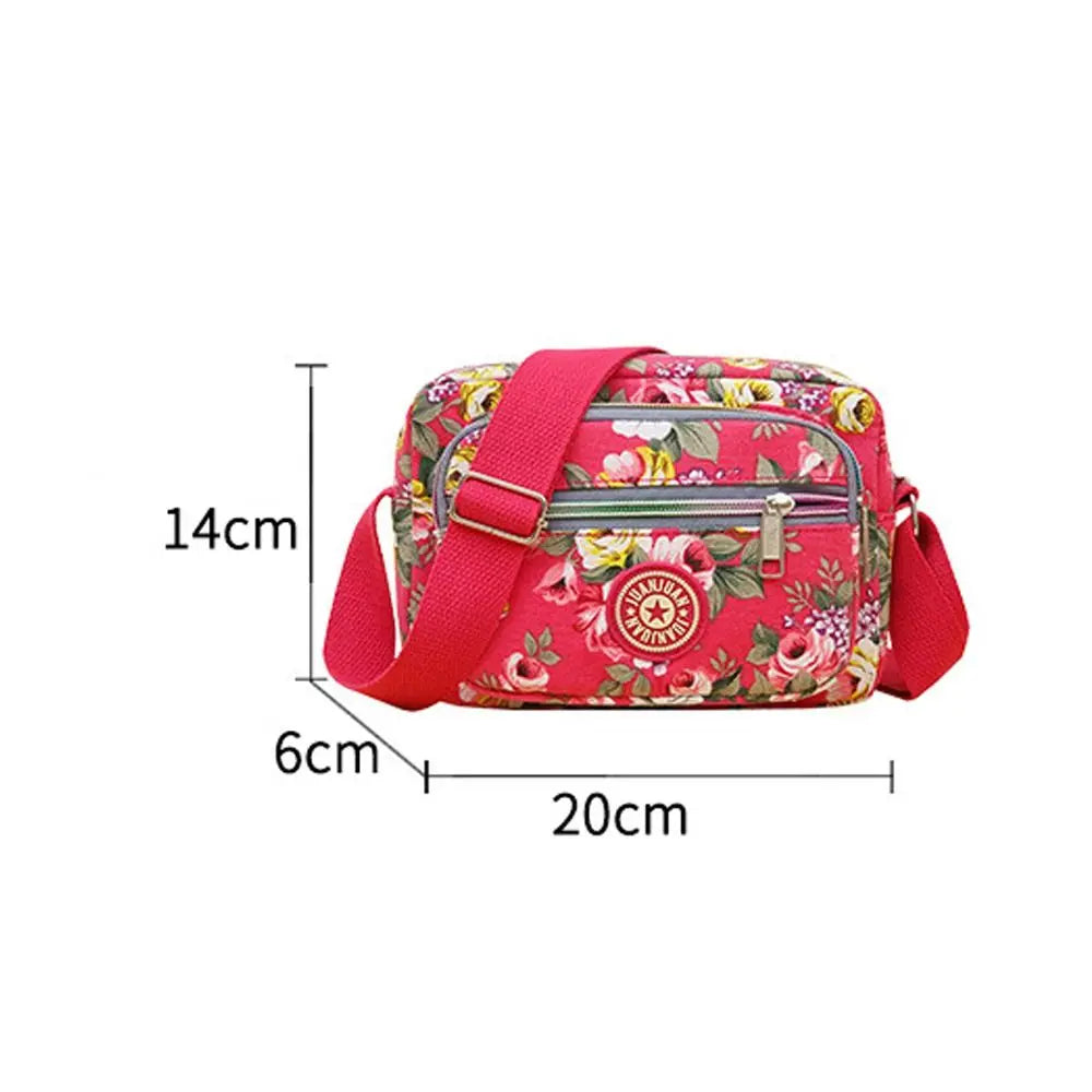 Multi-layer Floral Print Handbag for Women Nylon Cloth Bag Casual Shoulder Backpack Mother Crossbody Bag 