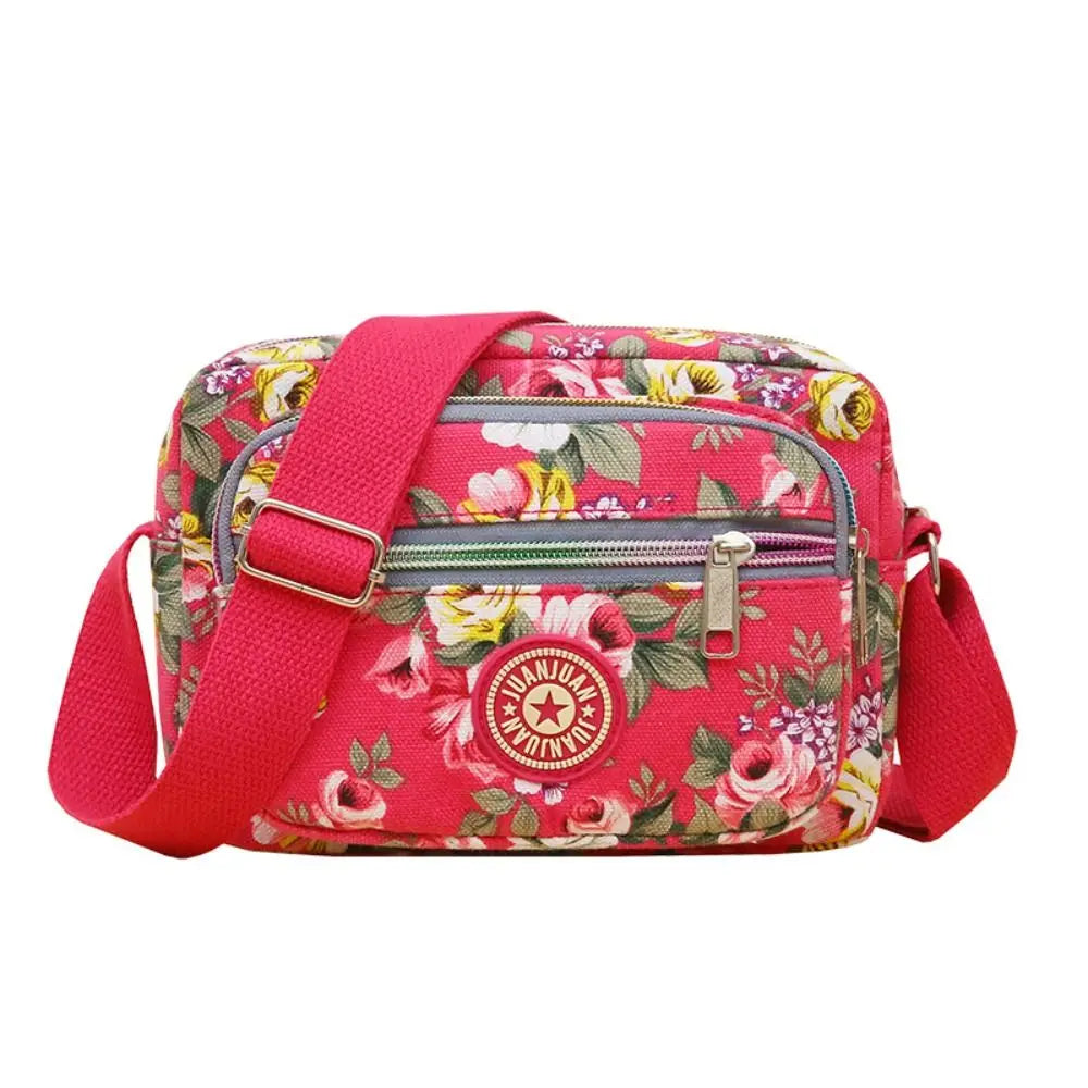 Multi-layer Floral Print Handbag for Women Nylon Cloth Bag Casual Shoulder Backpack Mother Crossbody Bag 